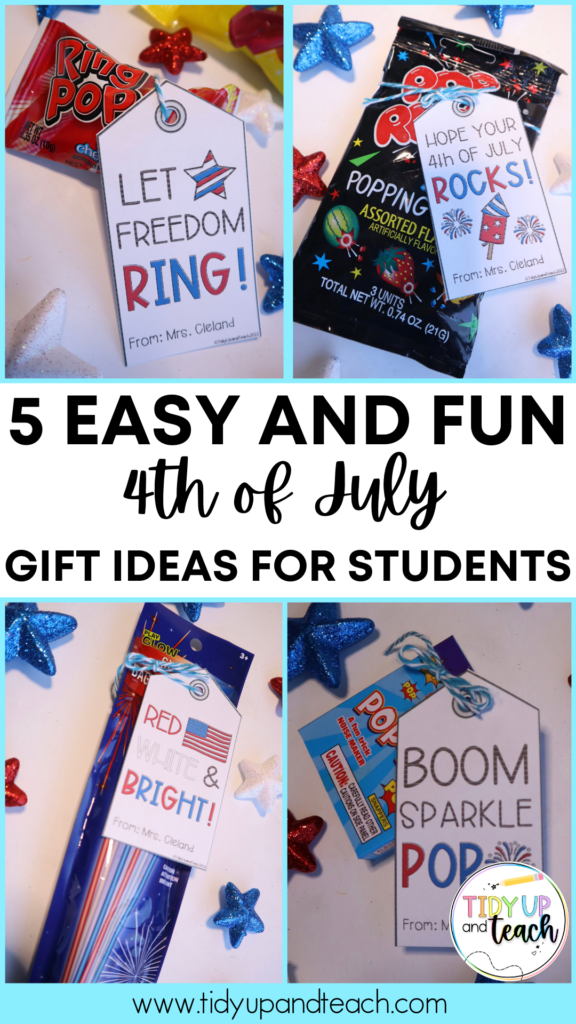 4th of july gift ideas for students including bubbles, pop rocks, glow wands and ring pops